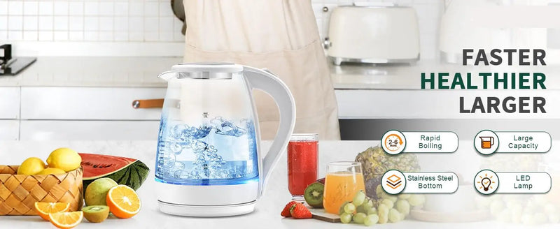 Electric Tea Kettle - CACHOO 1.7L Borosilicate Glass Electric Kettle with LED Indicator, Fast Boiling Hot Water Boiler