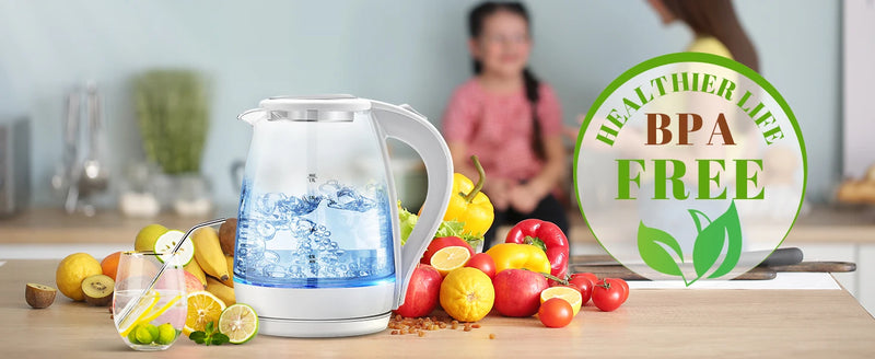 Electric Tea Kettle - CACHOO 1.7L Borosilicate Glass Electric Kettle with LED Indicator, Fast Boiling Hot Water Boiler