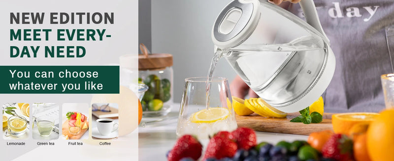 Electric Tea Kettle - CACHOO 1.7L Borosilicate Glass Electric Kettle with LED Indicator, Fast Boiling Hot Water Boiler