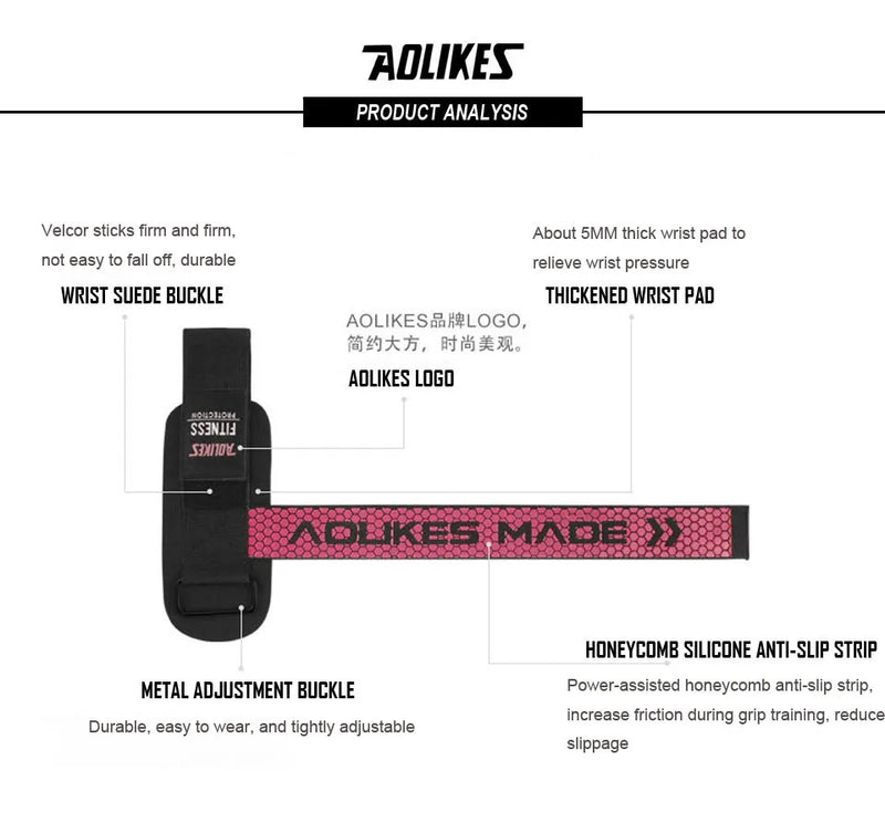 AOLIKES Weightlifting Wrist Straps Strength Training Adjustable Non-slip Gym Fitness Lifting Strap Wrist Support Grip Band