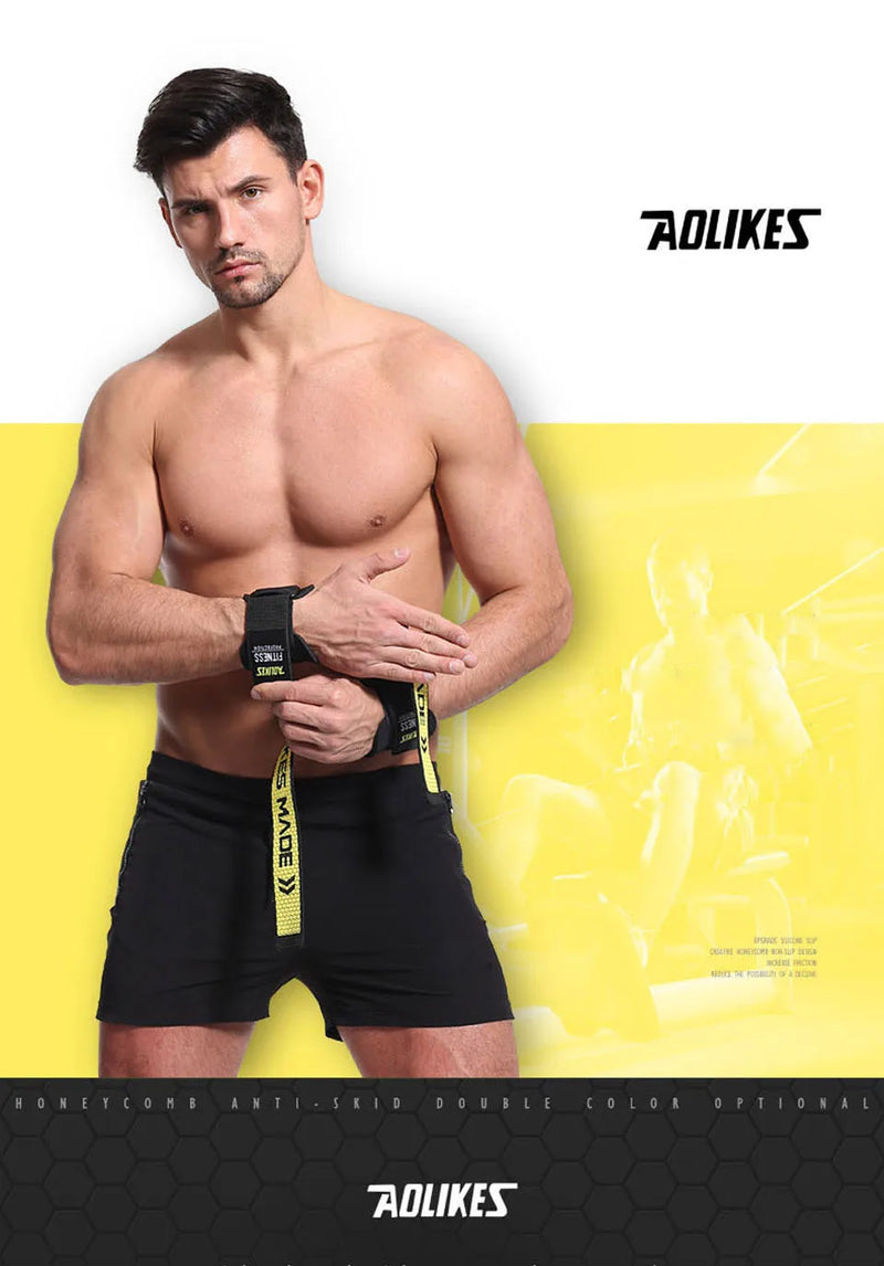 AOLIKES Weightlifting Wrist Straps Strength Training Adjustable Non-slip Gym Fitness Lifting Strap Wrist Support Grip Band