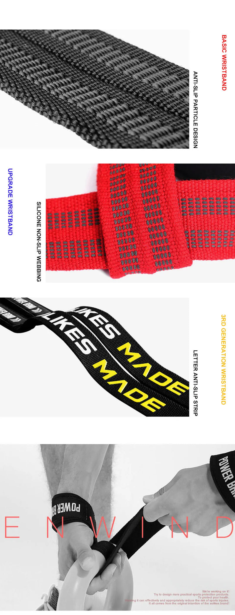 AOLIKES Weightlifting Wrist Straps Strength Training Adjustable Non-slip Gym Fitness Lifting Strap Wrist Support Grip Band