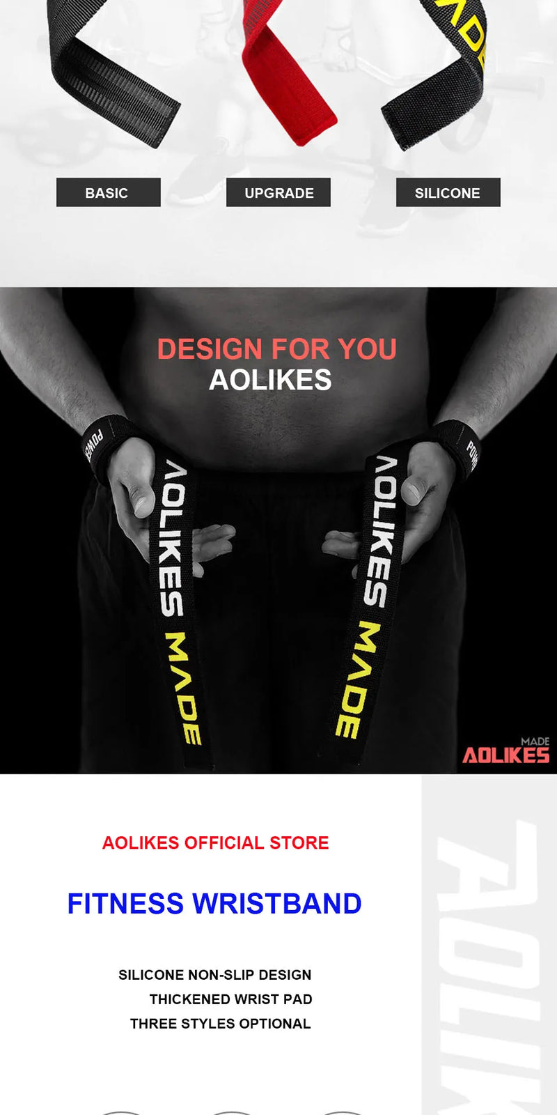 AOLIKES Weightlifting Wrist Straps Strength Training Adjustable Non-slip Gym Fitness Lifting Strap Wrist Support Grip Band