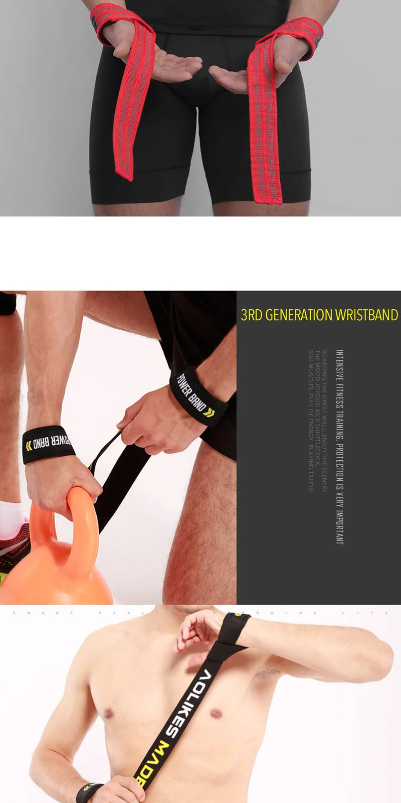 AOLIKES Weightlifting Wrist Straps Strength Training Adjustable Non-slip Gym Fitness Lifting Strap Wrist Support Grip Band