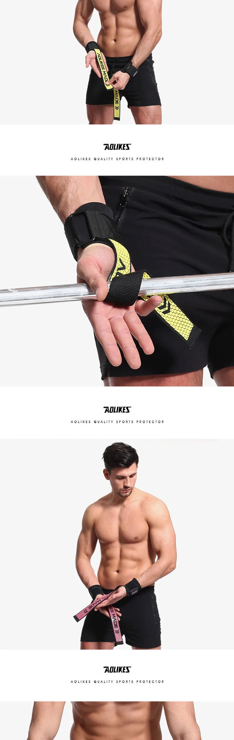 AOLIKES Weightlifting Wrist Straps Strength Training Adjustable Non-slip Gym Fitness Lifting Strap Wrist Support Grip Band