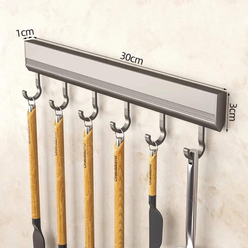 Aluminum Alloy Hooks Rack Wall Mounted Drill-Free Kitchen Utensils Storage Row Hook Holder Bathroom Robe Towel Coat Hangers
