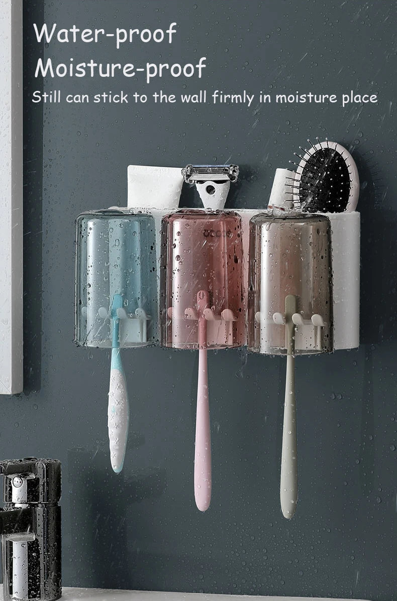 ECOCO Bathroom Toothbrush Holder Organizer with Cup Toothpaste Squeezer Dispenser Wall Storage Rack Bathroom Accessories Shelf