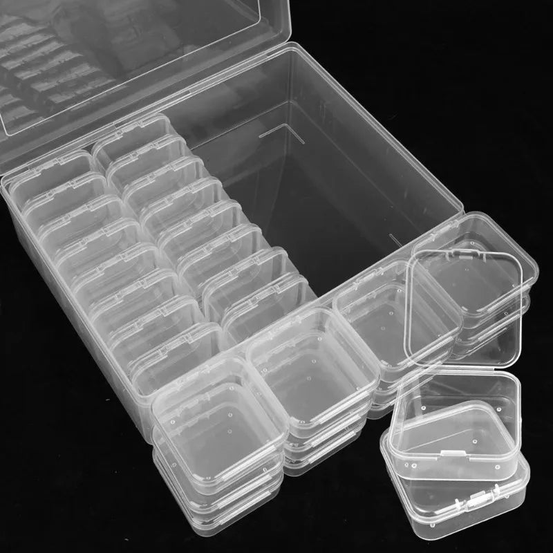 30/14x Clear Rhinestone Boxes Plastic Organizer 5D Nail Art Accessories Containers Art Craft Bead Seed Jewelry Tabletop Storage