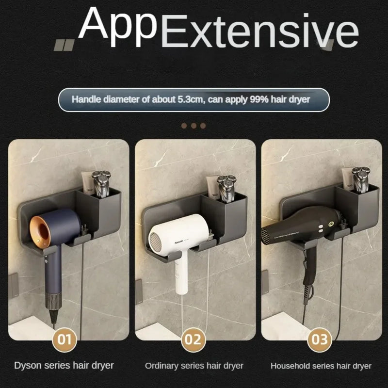 1 Wall Mounted Hair Dryer Bracket Bathroom Shelves Punch-free Drilling Storage Rack Space Saving Care Tools No Punching Air Duct