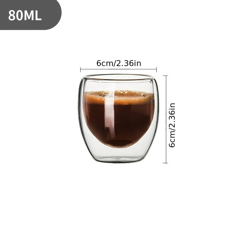 6pcs,80ML Glass Coffee Mugs,Double Wall Glass Coffee Cups,Insulated Espresso Cups,Cold Drinking Wine Shot Glasses,Tea cups