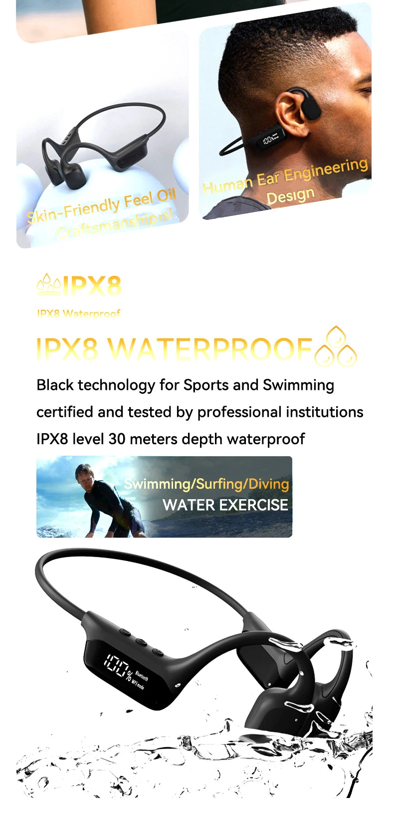 Xiaomi Mijia Bone Conduction Earphones IPX8 Waterproof Headset for Swimming Bluetooth 5.4 Wireless Sport Headphones MP3 32G RAM
