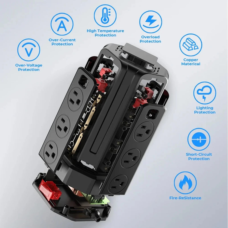 SMALLRT Surge Protector Power Strip Tower with 12 Outlets 4 USB Ports, 10ft Cord Electric Charging Station