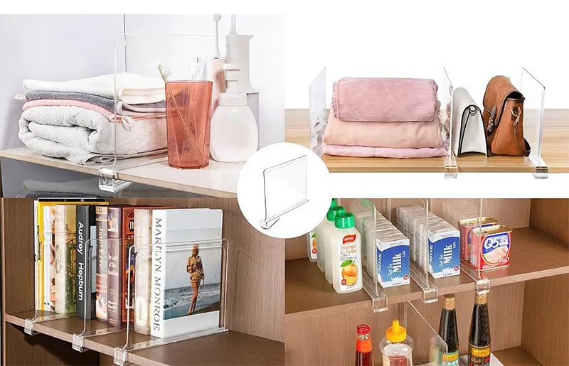 8/6/4/2pcs Transparent Closet Shelf for Wardrobe Organizer Cloth Divider Cupboard Bookcase Divider Baffle
