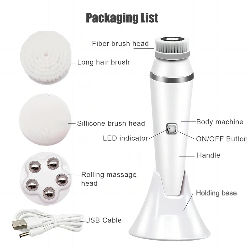 4 in 1 Electric Facial Cleansing Brush Sonic Waterproof Rotate Rechargeable Face Cleaning Device Pore Cleaner Skin Care Tool