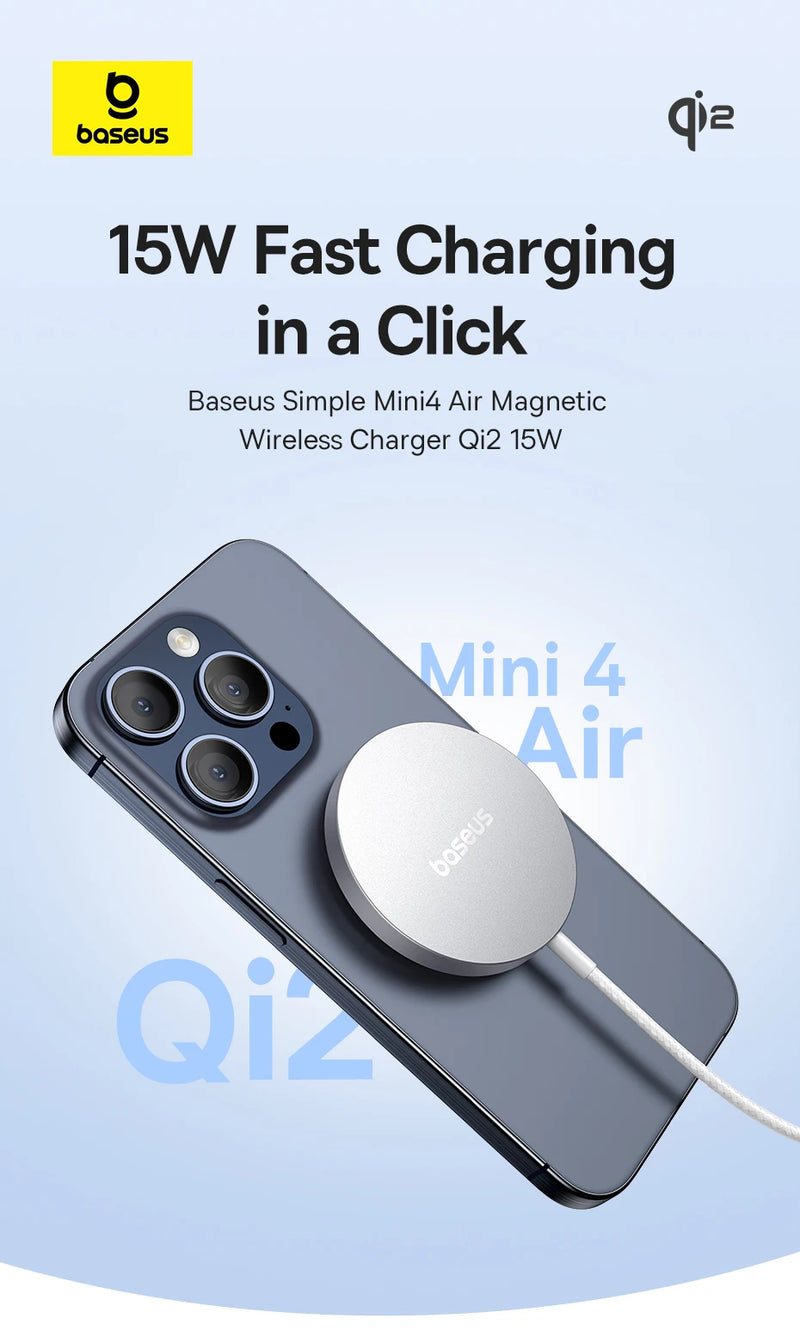 Baseus 15W Qi2 Magnetic Wireless Charger Fast Charging For iPhone 15 14 13 12 Series Pro Max  Wireless Charging For Airpods