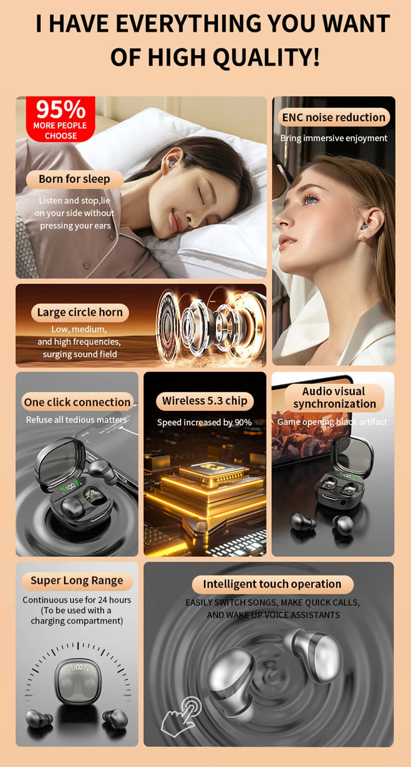 Xiaomi Mini Wireless Bluetooth 5.3 Headset Small Earbuds Sleep Work Music Sports Invisible HD HIFI Bass Sound Quality Earphones