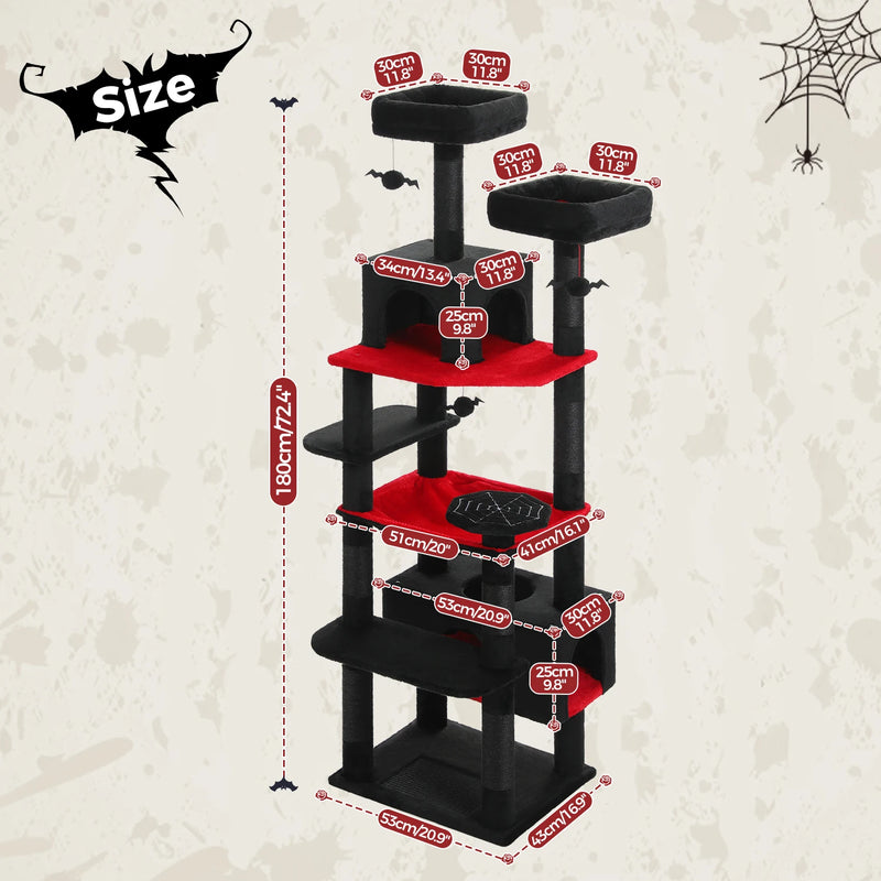 184cm Large Cat Tree and Tower for Indoor Cats With Sisal-Covered Scratching Posts Spacious Hammock Padded Perches and Condos