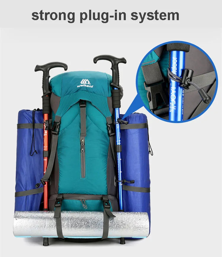 70L Nylon Camping Backpack Travel Bag With Rain Cover Outdoor Hiking Daypack Mountaineering Backpack Men Shoulder Bags Luggage
