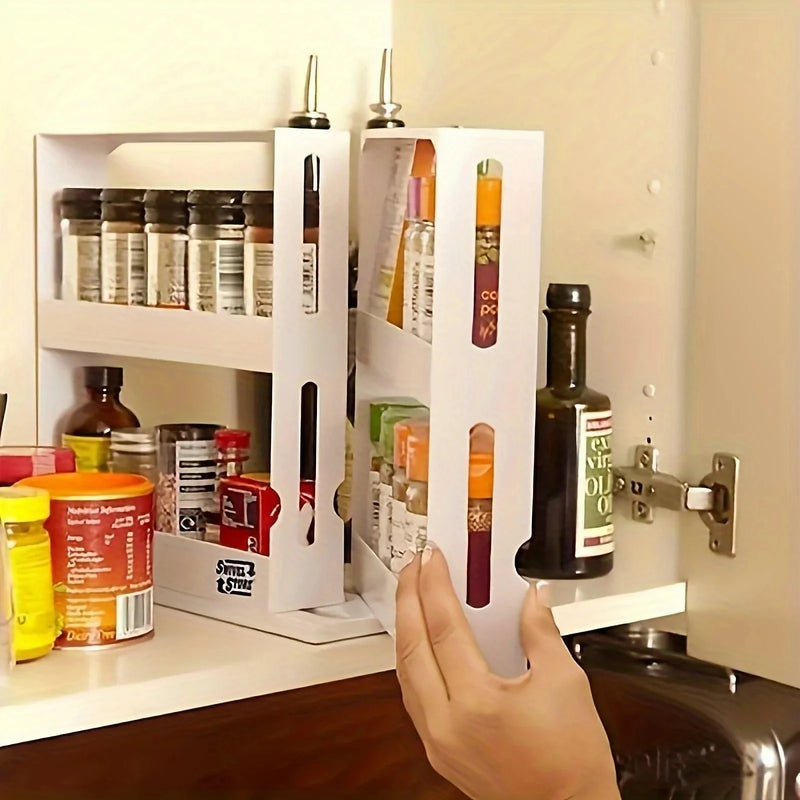 1 PC spice storage rack,90 degree swivel item storage rack, countertop 2 tier storage rack,small storage and organizer rack