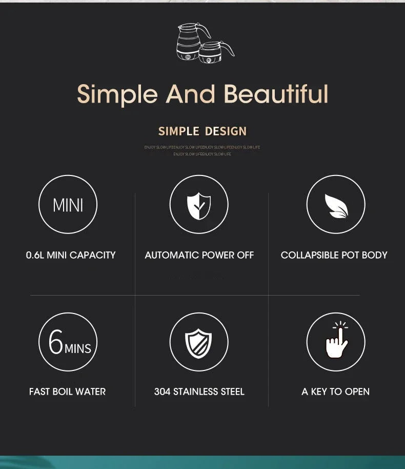 600ML Foldable And Portable Teapot Water Heater Household Travel Electric Water Kettle Kitchen Appliances Water Boiling Pot
