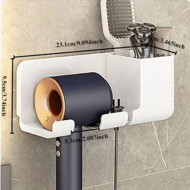 1 Wall Mounted Hair Dryer Bracket Bathroom Shelves Punch-free Drilling Storage Rack Space Saving Care Tools No Punching Air Duct