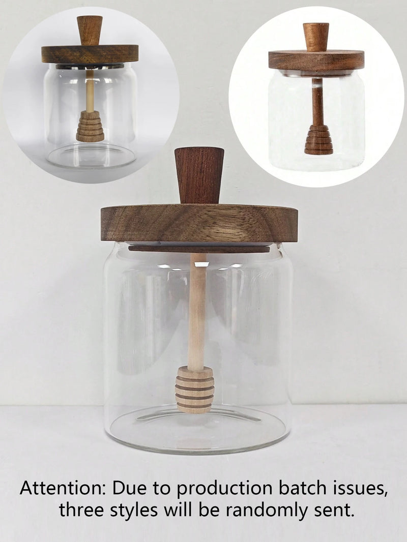 1/2/3pc Glass Honey Jar Honey Pot Airtight Advanced Glass Sealed Tank Mixing Rod with Wooden Cover Transparent Honey Bottle