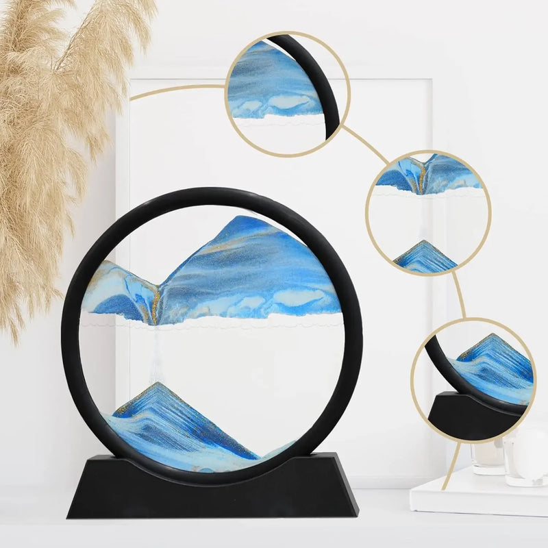 3D Moving Sand Art Picture Round Glass Deep Sea Sandscape Hourglass Quicksand Craft Flowing Sand Painting Office Home Decor Gift