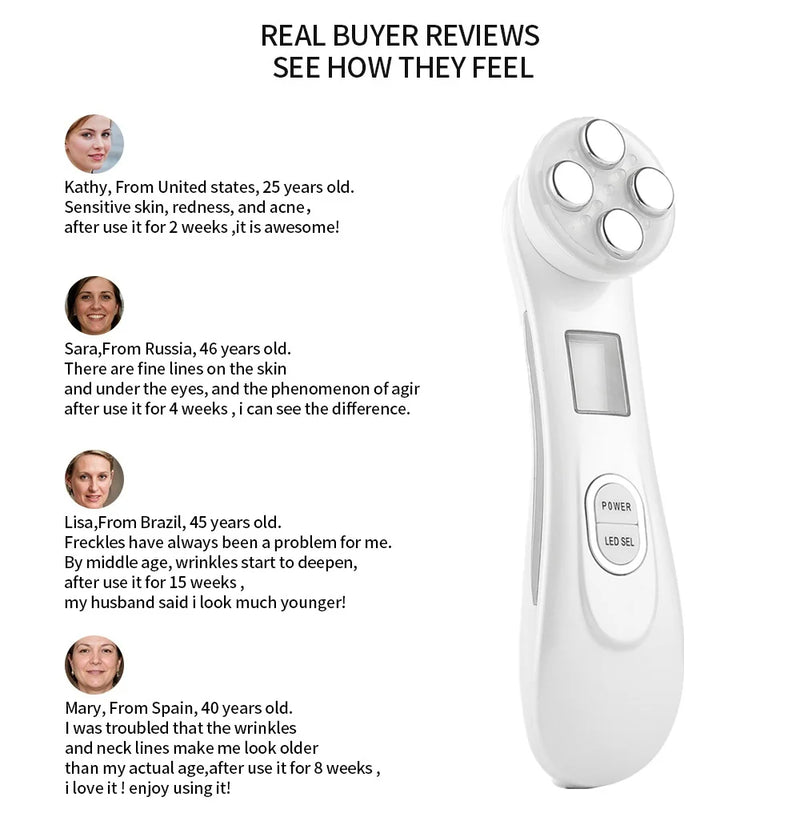 5-IN-1 RF Radio Frequency EMS Electroporation LED Photon Beauty Device Skin Lifting Tighten Anti-Wrinkle Skin Care Face Massager