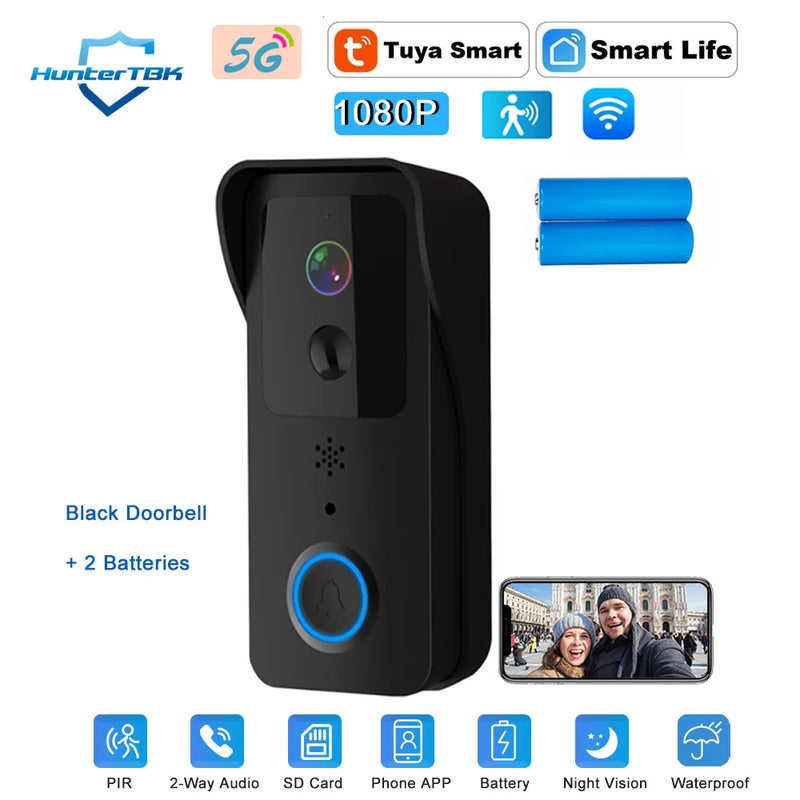 5G 2.4G WiFi Video Doorbell 1080P Tuya Smart Outdoor Wireless Intercom Waterproof Wireless Camera with AC/DC Power Ringing Bell