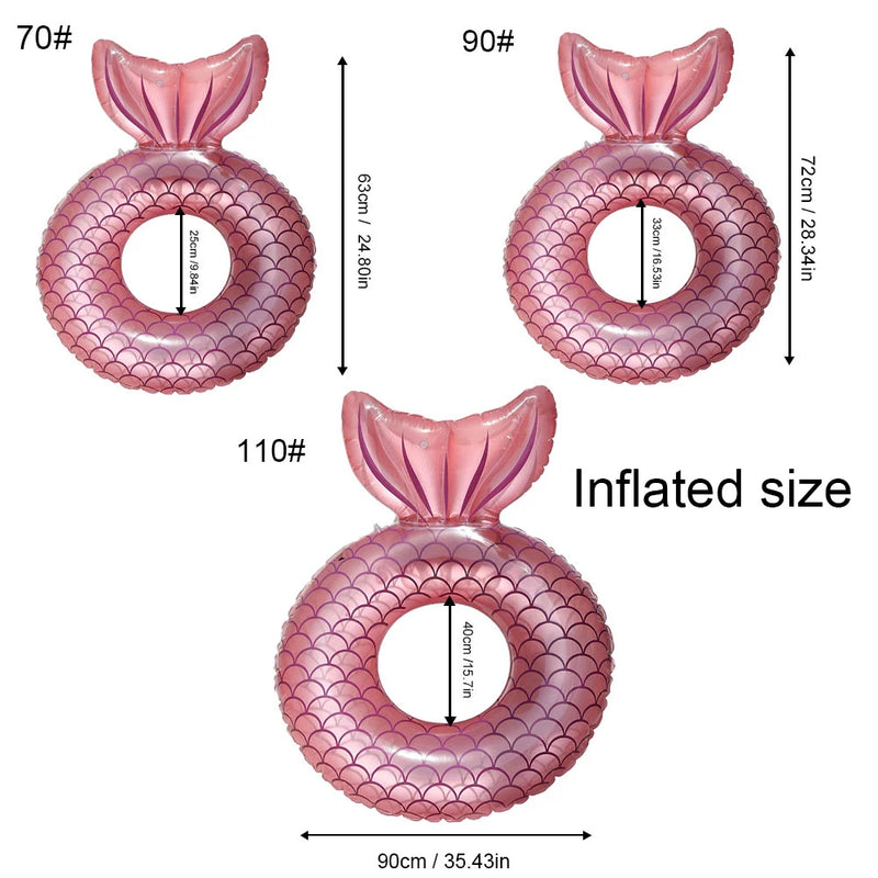 1pc Inflatable Mermaid Swim Ring Fishtail Backrest Transparent Adult Swimming Ring