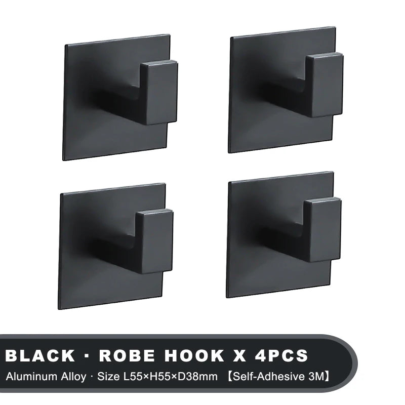1-4Pcs Strong Adhesive Wall Hook Sticker Hanging Coat Rack Clothes Hanger Shower Robe 3M Hook Kitchen Bathroom Towel hooks Black