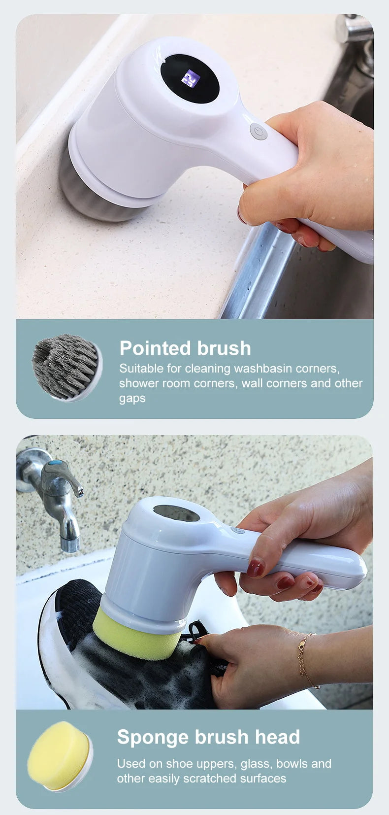 USB Electric Rotary Scrubber Cleaning Brush,With 5 Brush Head Electric cleaning brush,For ,Kitchen,Bathtub Tile Scrubber