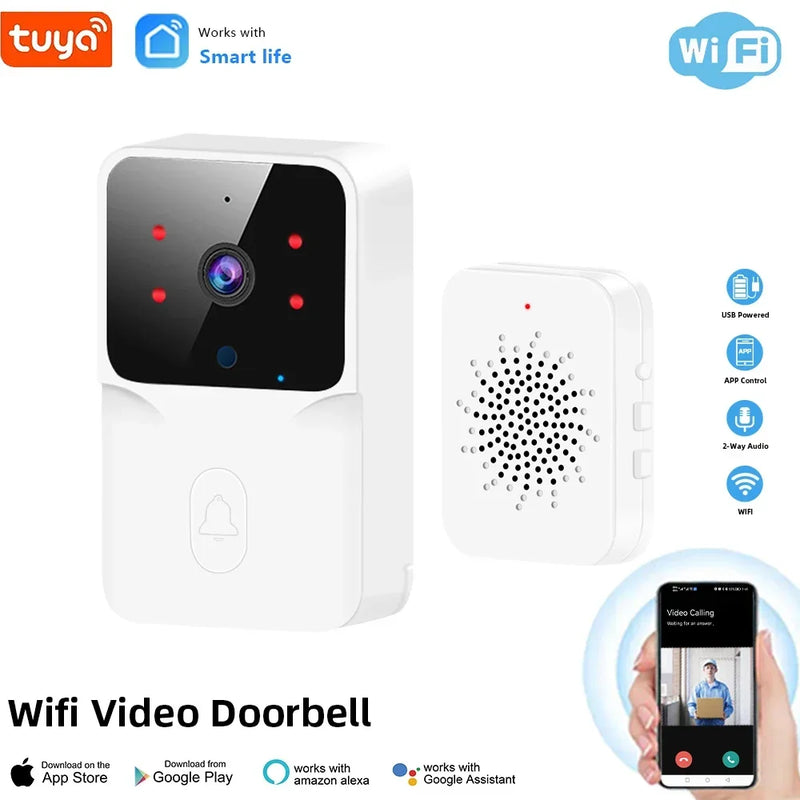 Tuya WiFi Doorbell, Wireless Camera Bell for Home Security, Compatible with Alexa & Google, DC/AC/Battery Powered