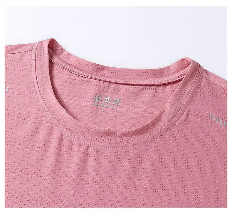 Women Running T-Shirt Reflective High Elastic Breathable Running Sports T-Shirt Summer Quick-Drying Ice Silk Cool Short Sleeves