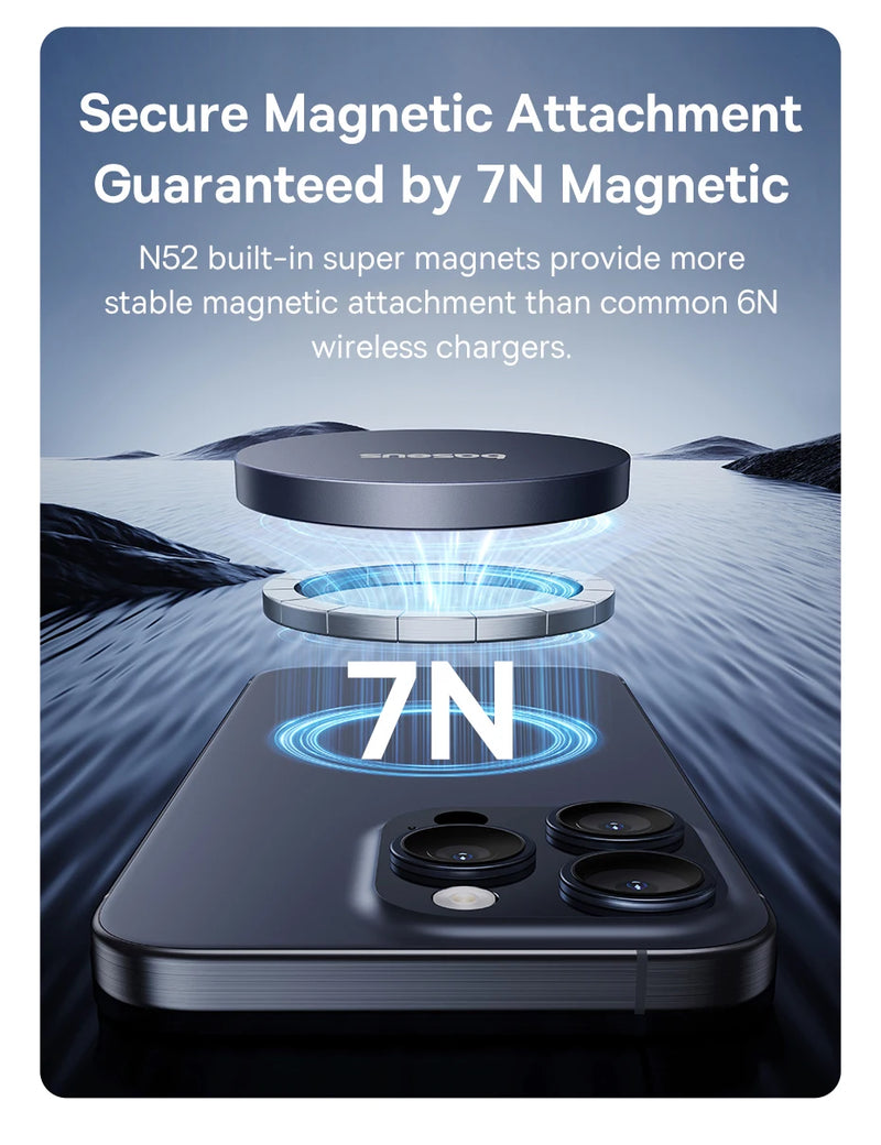 Baseus 15W Qi2 Magnetic Wireless Charger Fast Charging For iPhone 15 14 13 12 Series Pro Max  Wireless Charging For Airpods