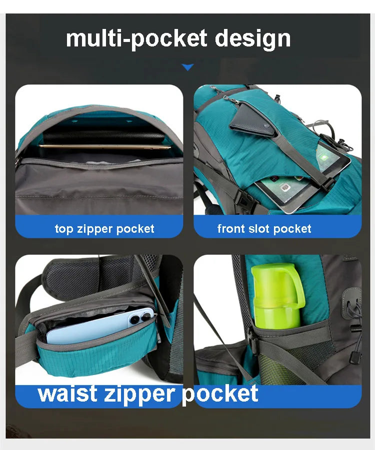 70L Nylon Camping Backpack Travel Bag With Rain Cover Outdoor Hiking Daypack Mountaineering Backpack Men Shoulder Bags Luggage
