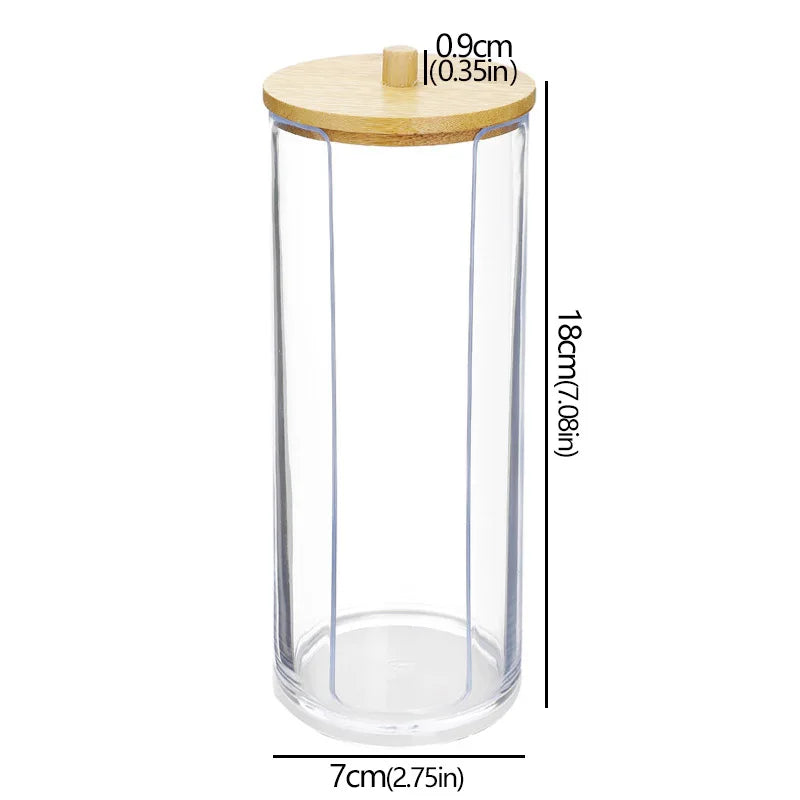 Acrylic Storage Box Bathroom Jar Makeup Organizer Cotton Round Pad Holder Cotton Holder Dispenser with Bamboo Lid Clear Plastic