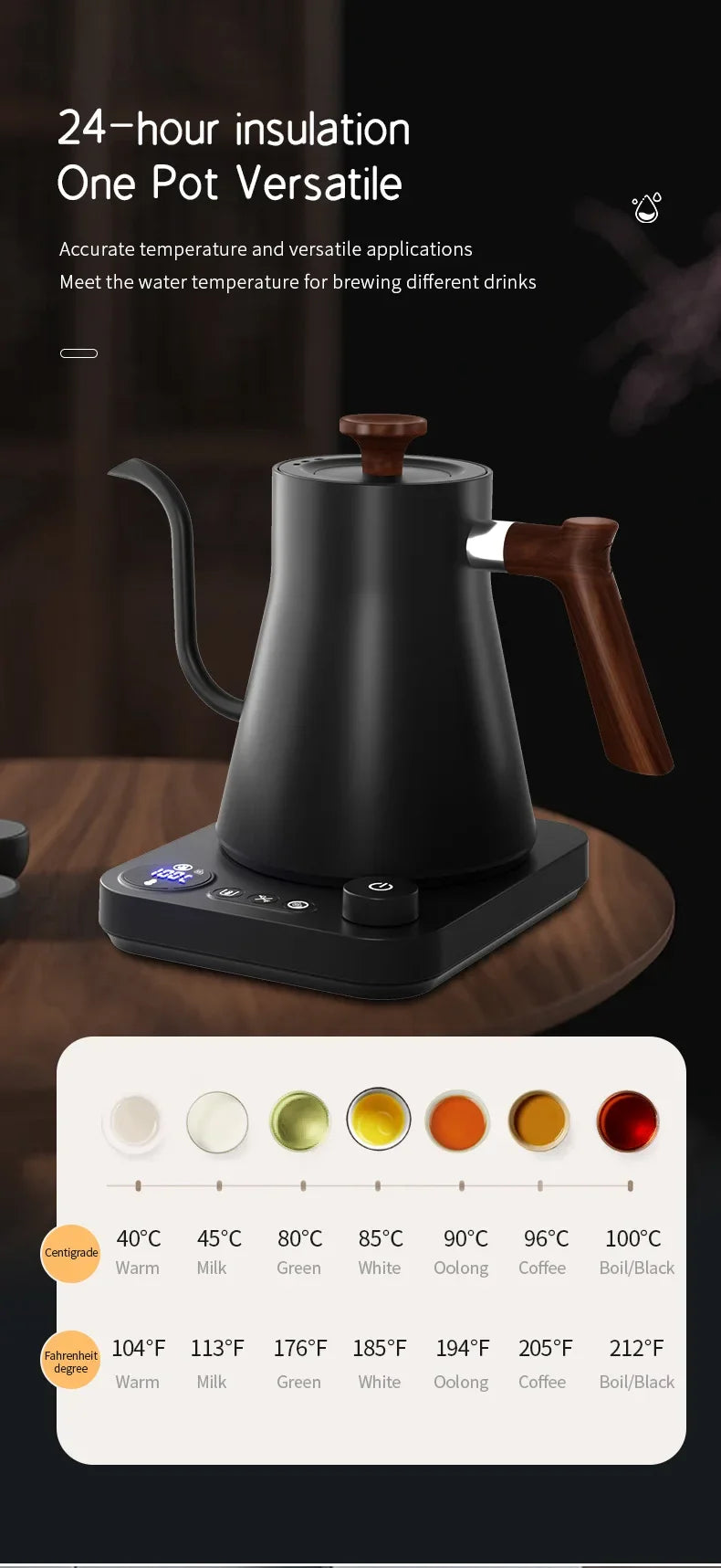 900ML Intelligent Constant Temperature Electric Kettle Hand Brewed Coffee Pot Gooseneck Pot Used for Brewing Milk Powder
