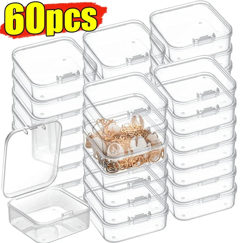 60/6PCS Mini Storage Box Transparent Square Plastic Box Earrings Jewelry Packaging Storage Small Square Box Jewelry Organizer