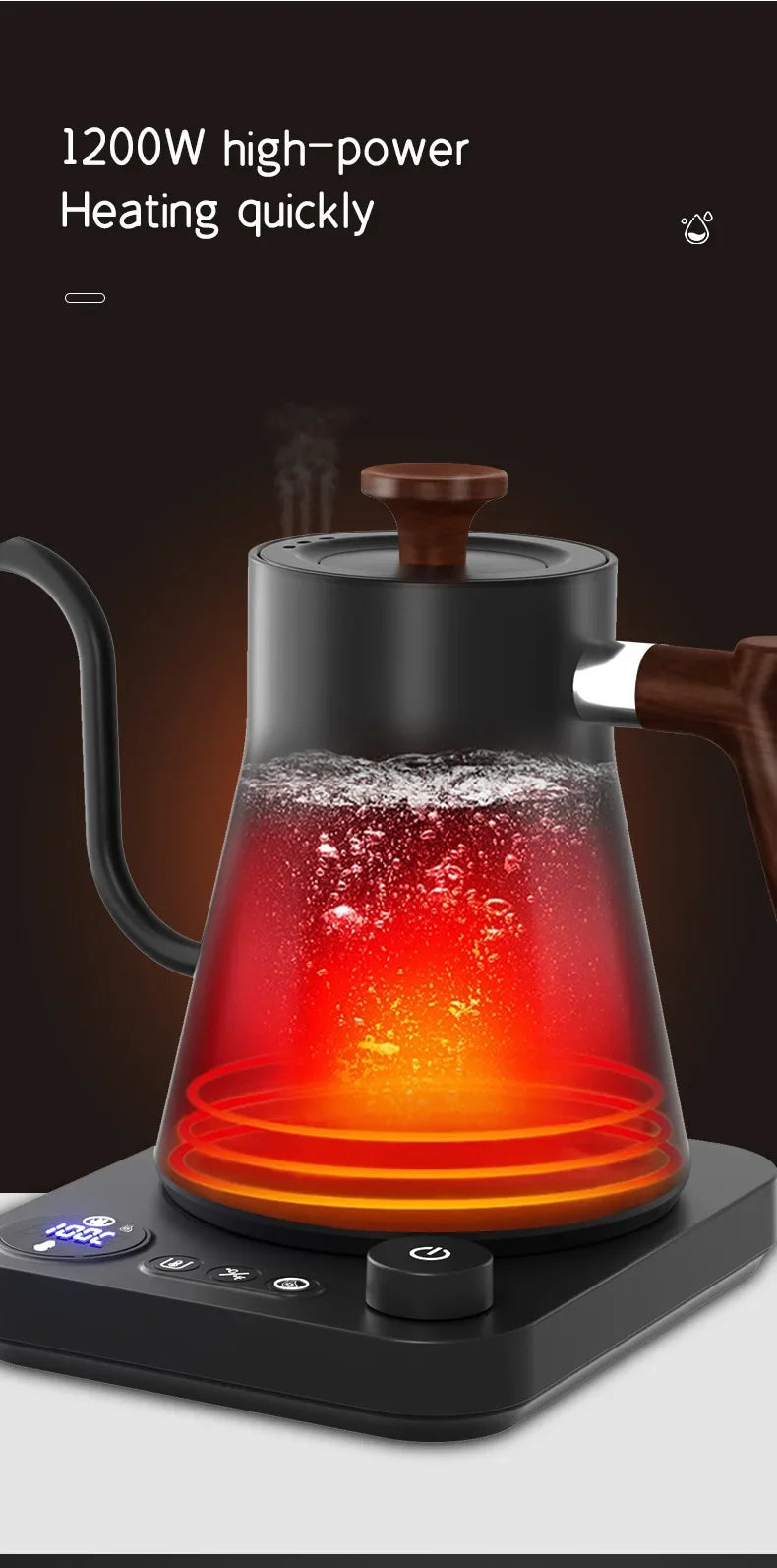 900ML Intelligent Constant Temperature Electric Kettle Hand Brewed Coffee Pot Gooseneck Pot Used for Brewing Milk Powder