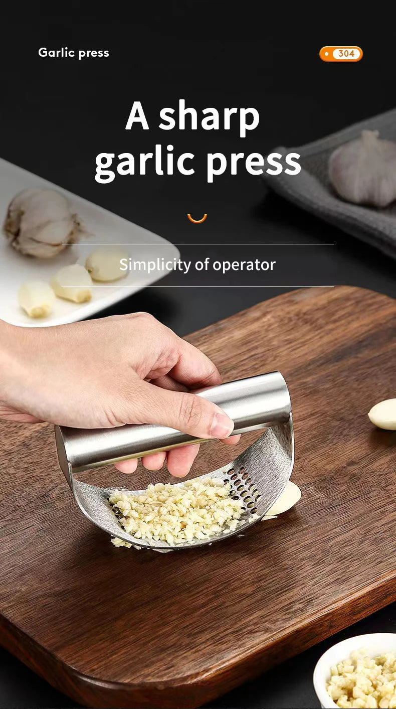 WORTHBUY New Upgraded Stainless Steel Garlic Press Manual Garlic Chopped Ginger Garlic Cutting Mince Tools Kitchen Accessories