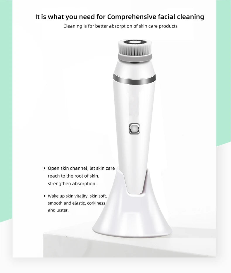 4 in 1 Electric Facial Cleansing Brush Sonic Waterproof Rotate Rechargeable Face Cleaning Device Pore Cleaner Skin Care Tool