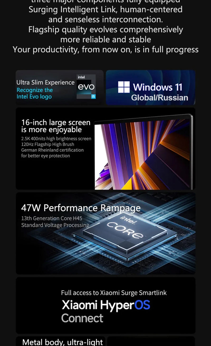 【Moscow Warehouse】Xiaomi RedmiBook 16 2024 New i5-13420H/13500H/12450H 16G 512G 16inch Screen JYU4577CN/JYU4585CN/JYU4614CN