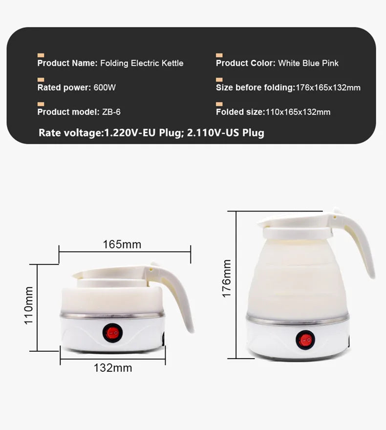 600ML Foldable And Portable Teapot Water Heater Household Travel Electric Water Kettle Kitchen Appliances Water Boiling Pot