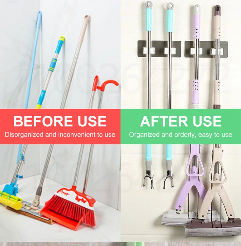 1-10PCS Adhesive Multi-Purpose Hooks Wall Mounted Mop Organizer Holder RackBrush Broom Hanger Hook Kitchen Bathroom Strong Hooks