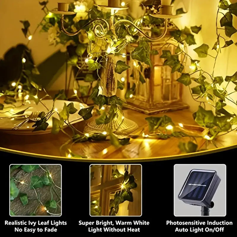 1pc 12M 100 LED Solar Artificial Ivy String Light Garden Street Garland Outdoor Waterproof Fairy Lights For Party Wedding Decor