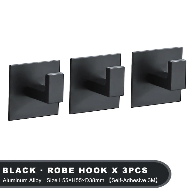1-4Pcs Strong Adhesive Wall Hook Sticker Hanging Coat Rack Clothes Hanger Shower Robe 3M Hook Kitchen Bathroom Towel hooks Black