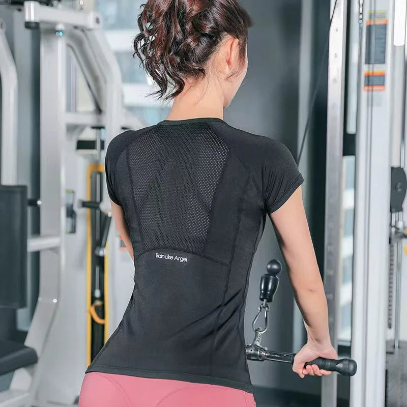 Women Summer T Shirts Slim Fit For Sports Fitness Yoga Short Sleeve Yoga Top Mesh Womens Gym Shirt Sport Wear