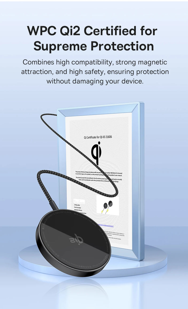 Baseus 15W Qi2 Magnetic Wireless Charger Fast Charging For iPhone 15 14 13 12 Series Pro Max  Wireless Charging For Airpods