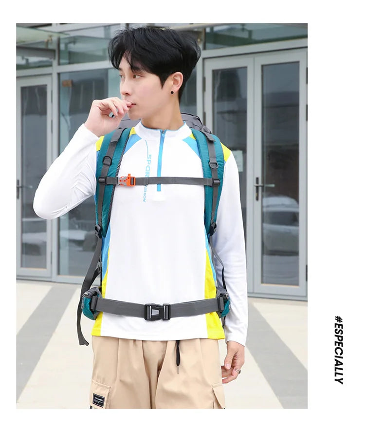 70L Nylon Camping Backpack Travel Bag With Rain Cover Outdoor Hiking Daypack Mountaineering Backpack Men Shoulder Bags Luggage